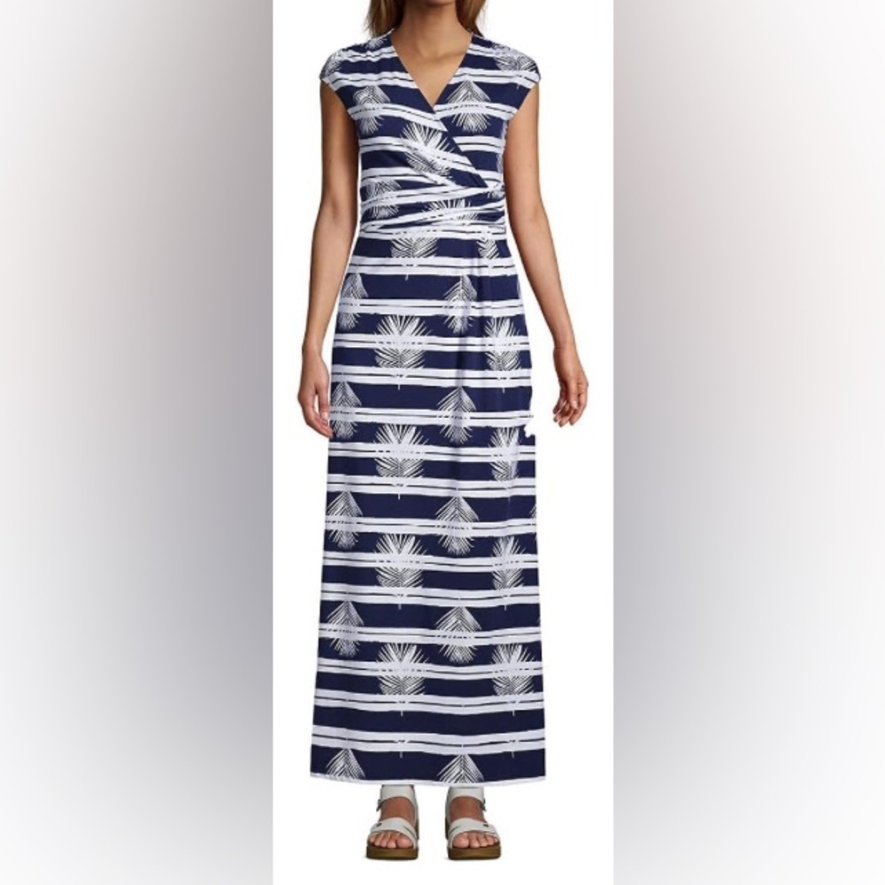 Lands' End - NEW - Women's Cap Sleeve Surplice Twist Maxi Dress - Print. Blue.